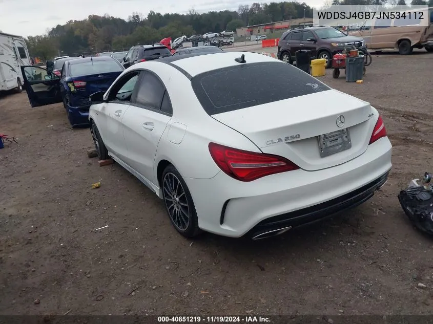 2018 Mercedes-Benz Cla 250 4Matic VIN: WDDSJ4GB7JN534112 Lot: 40851219