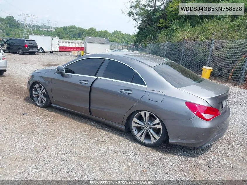 2019 Mercedes-Benz Cla 250 4Matic VIN: WDDSJ4GB5KN758528 Lot: 39935376