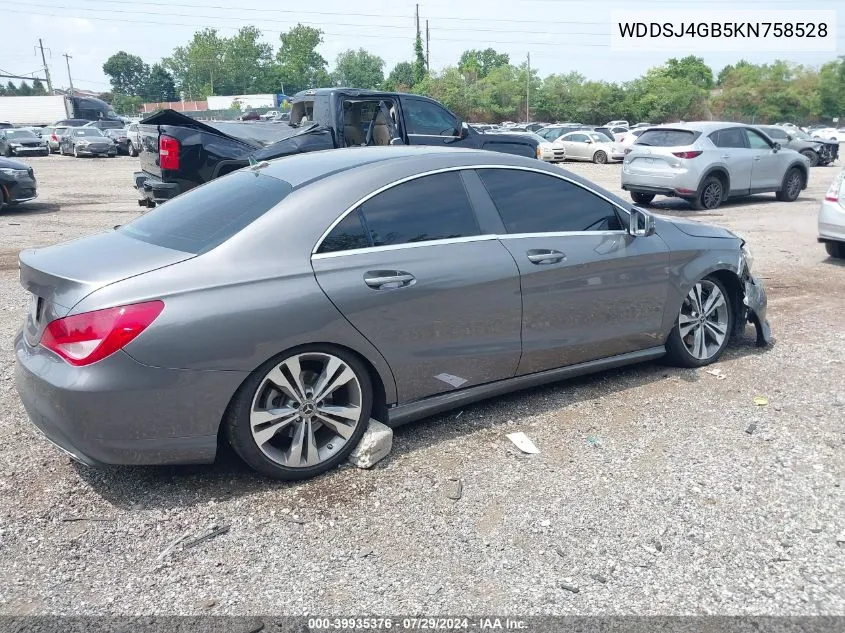 2019 Mercedes-Benz Cla 250 4Matic VIN: WDDSJ4GB5KN758528 Lot: 39935376