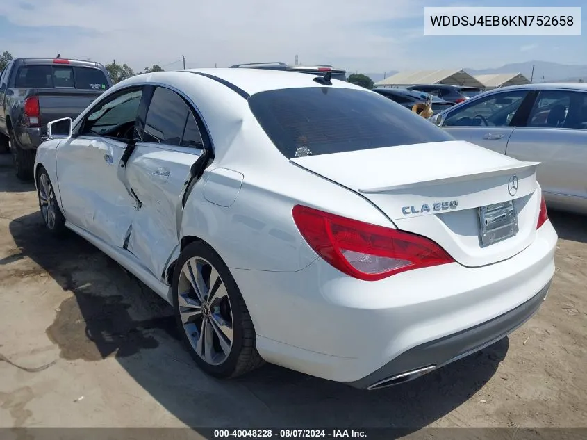 2019 Mercedes-Benz Cla 250 VIN: WDDSJ4EB6KN752658 Lot: 40048228