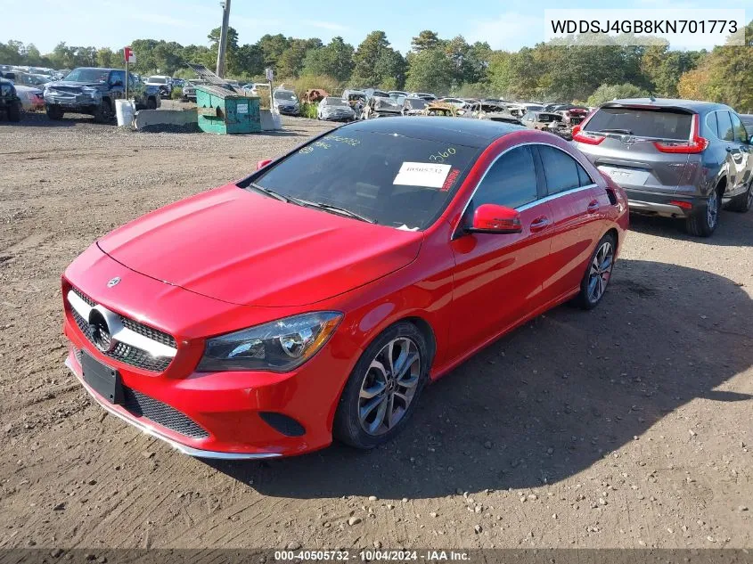 2019 Mercedes-Benz Cla 250 4Matic VIN: WDDSJ4GB8KN701773 Lot: 40505732