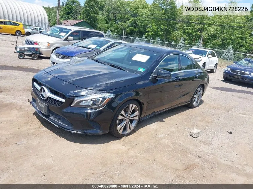 2019 Mercedes-Benz Cla 250 4Matic VIN: WDDSJ4GB4KN728226 Lot: 40629400