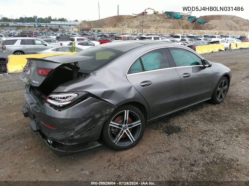 2020 Mercedes-Benz Cla 250 4Matic VIN: WDD5J4HB0LN031486 Lot: 39929804