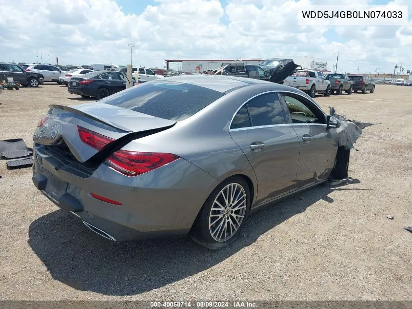 2020 Mercedes-Benz Cla 250 VIN: WDD5J4GB0LN074033 Lot: 40058714