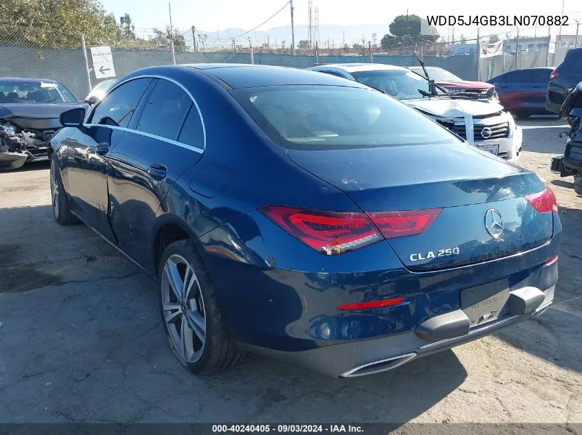 2020 Mercedes-Benz Cla 250 VIN: WDD5J4GB3LN070882 Lot: 40240405