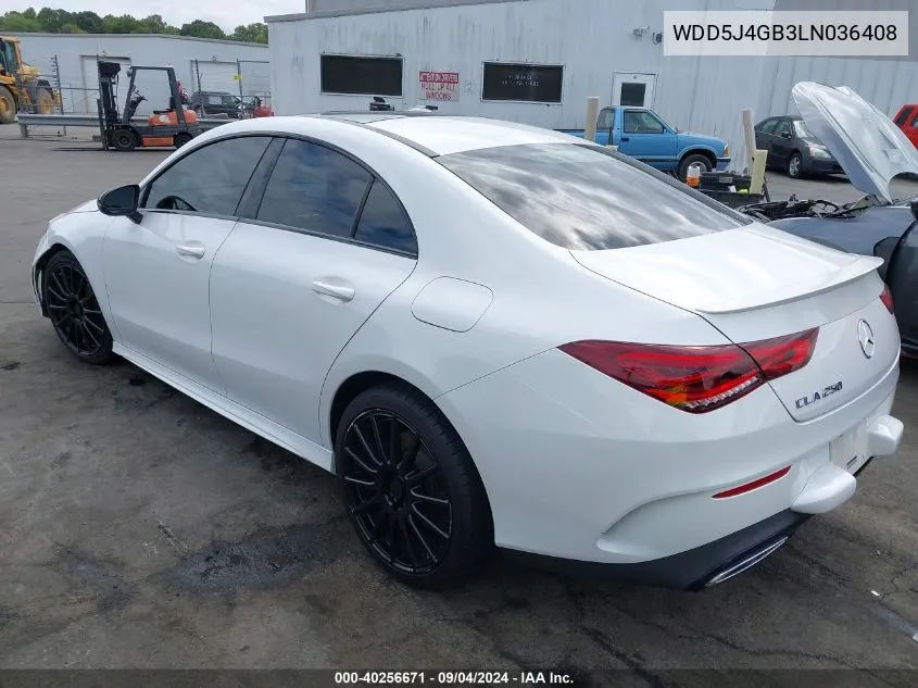 2020 Mercedes-Benz Cla 250 VIN: WDD5J4GB3LN036408 Lot: 40256671