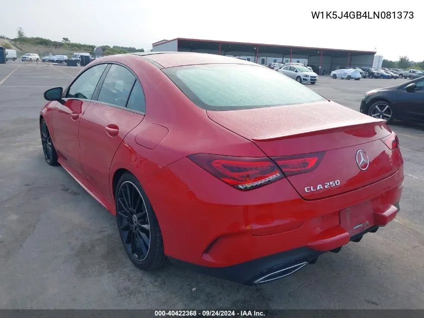 2020 Mercedes-Benz Cla 250 VIN: W1K5J4GB4LN081373 Lot: 40422368