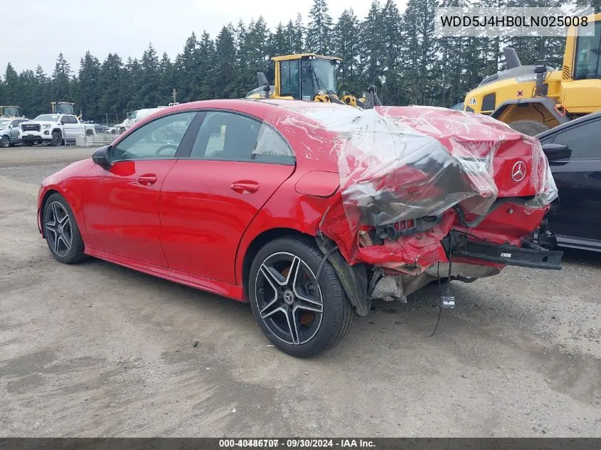 2020 Mercedes-Benz Cla 250 4Matic VIN: WDD5J4HB0LN025008 Lot: 40486707