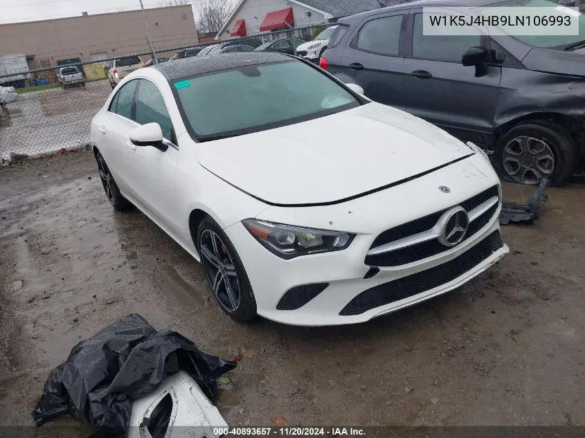 2020 Mercedes-Benz Cla 250 4Matic VIN: W1K5J4HB9LN106993 Lot: 40893657