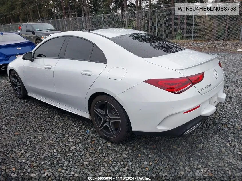 2020 Mercedes-Benz Cla 250 4Matic VIN: W1K5J4HB6LN088758 Lot: 40895090