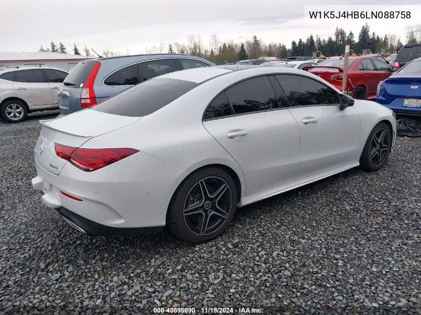 2020 Mercedes-Benz Cla 250 4Matic VIN: W1K5J4HB6LN088758 Lot: 40895090