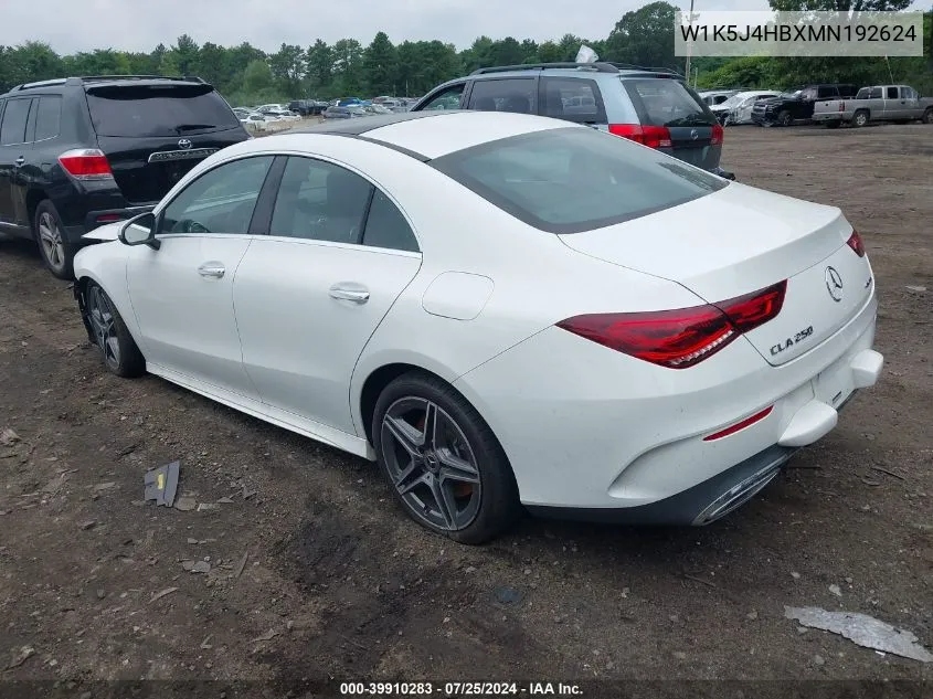 2021 Mercedes-Benz Cla 250 4Matic VIN: W1K5J4HBXMN192624 Lot: 39910283