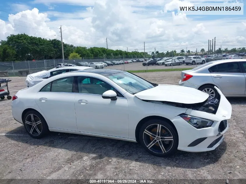 2021 Mercedes-Benz Cla 250 VIN: W1K5J4GB0MN186459 Lot: 40197964