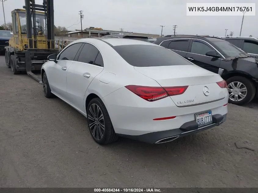 2021 Mercedes-Benz Cla 250 VIN: W1K5J4GB4MN176761 Lot: 40584244