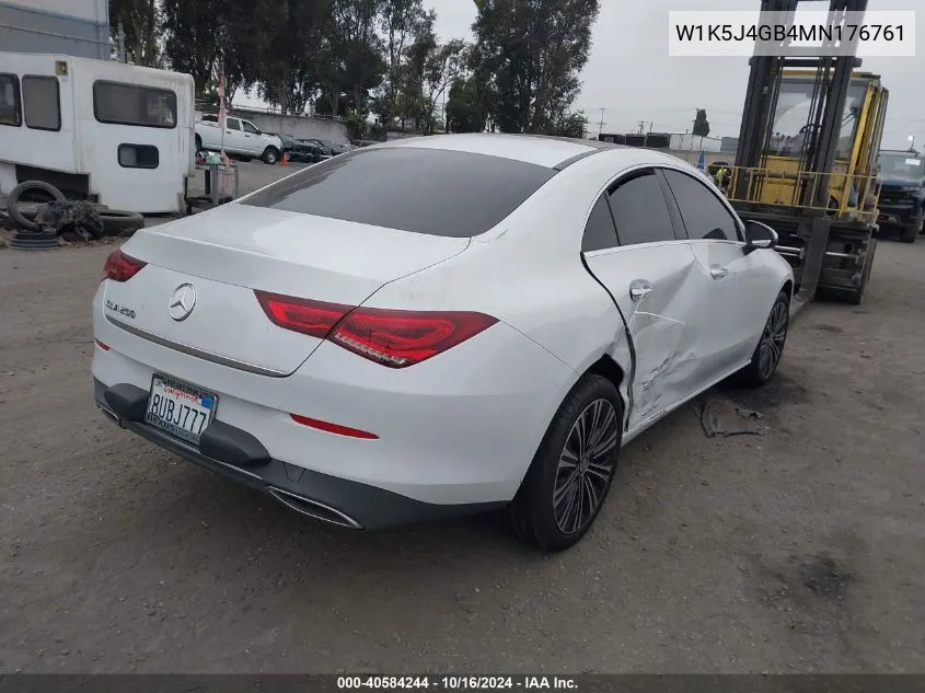 2021 Mercedes-Benz Cla 250 VIN: W1K5J4GB4MN176761 Lot: 40584244