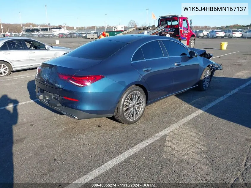 2021 Mercedes-Benz Cla 250 4Matic VIN: W1K5J4HB6MN167137 Lot: 40855274