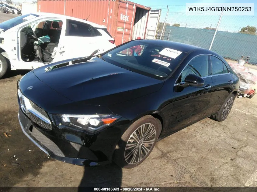 2022 Mercedes-Benz Cla 250 Coupe VIN: W1K5J4GB3NN250253 Lot: 40185373