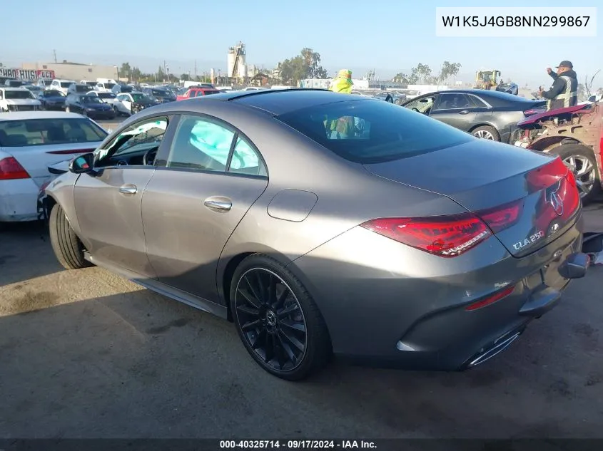 2022 Mercedes-Benz Cla 250 VIN: W1K5J4GB8NN299867 Lot: 40325714