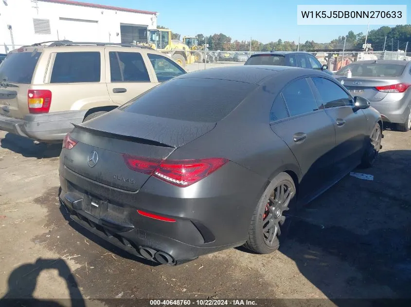 2022 Mercedes-Benz Amg Cla 45 4Matic VIN: W1K5J5DB0NN270633 Lot: 40648760