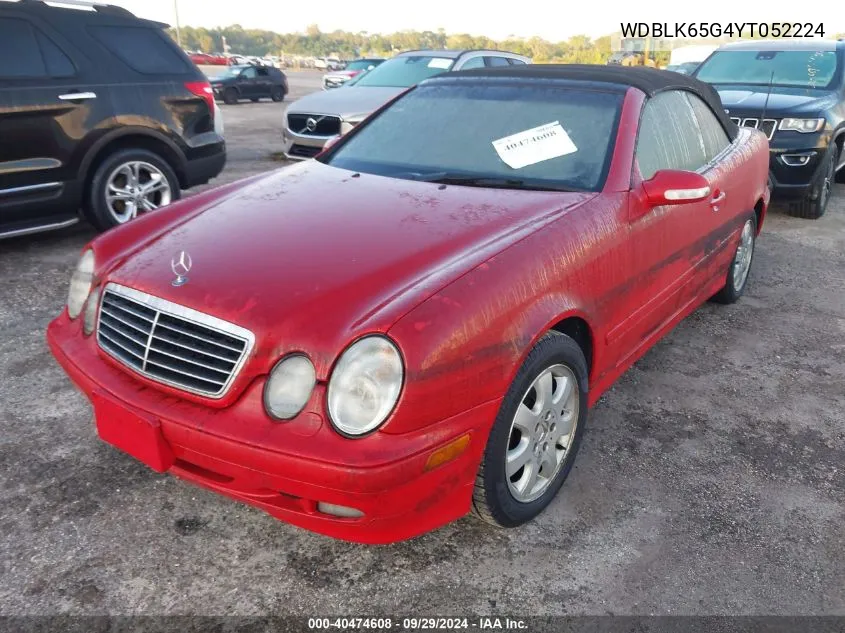 2000 Mercedes-Benz Clk 320 VIN: WDBLK65G4YT052224 Lot: 40474608