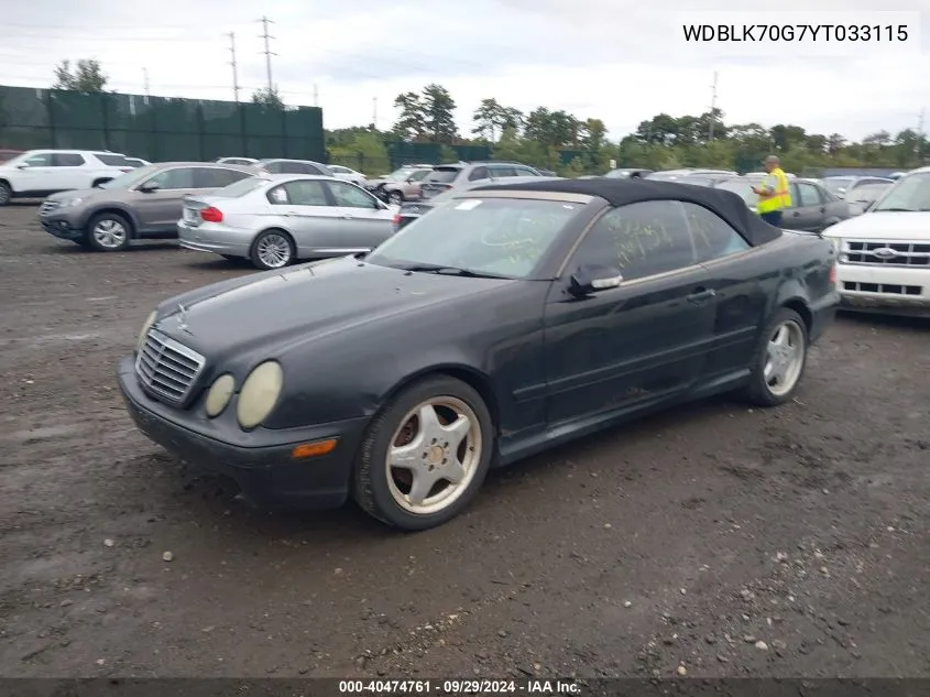 2000 Mercedes-Benz Clk 430 VIN: WDBLK70G7YT033115 Lot: 40474761