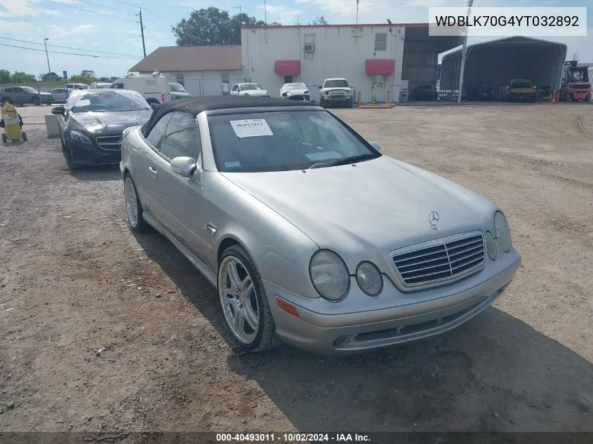 2000 Mercedes-Benz Clk 430 VIN: WDBLK70G4YT032892 Lot: 40493011