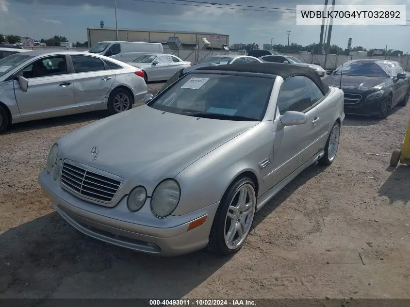 2000 Mercedes-Benz Clk 430 VIN: WDBLK70G4YT032892 Lot: 40493011