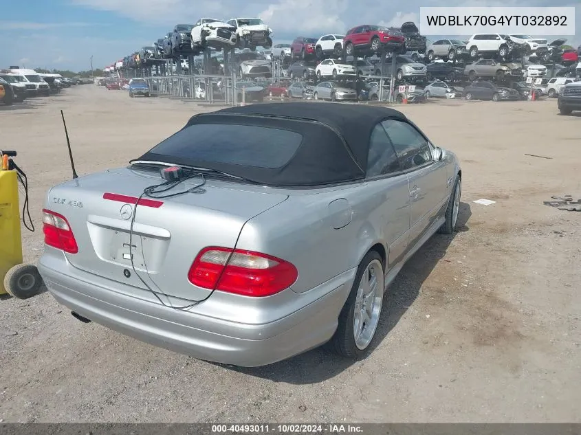 2000 Mercedes-Benz Clk 430 VIN: WDBLK70G4YT032892 Lot: 40493011