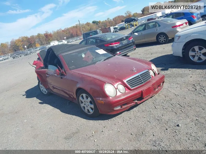 2000 Mercedes-Benz Clk 320 VIN: WDBLK65G8YT028721 Lot: 40700837