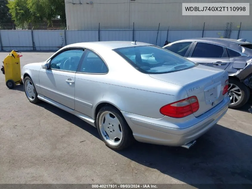 2002 Mercedes-Benz Clk-Class Amg VIN: WDBLJ74GX2T110998 Lot: 40217931