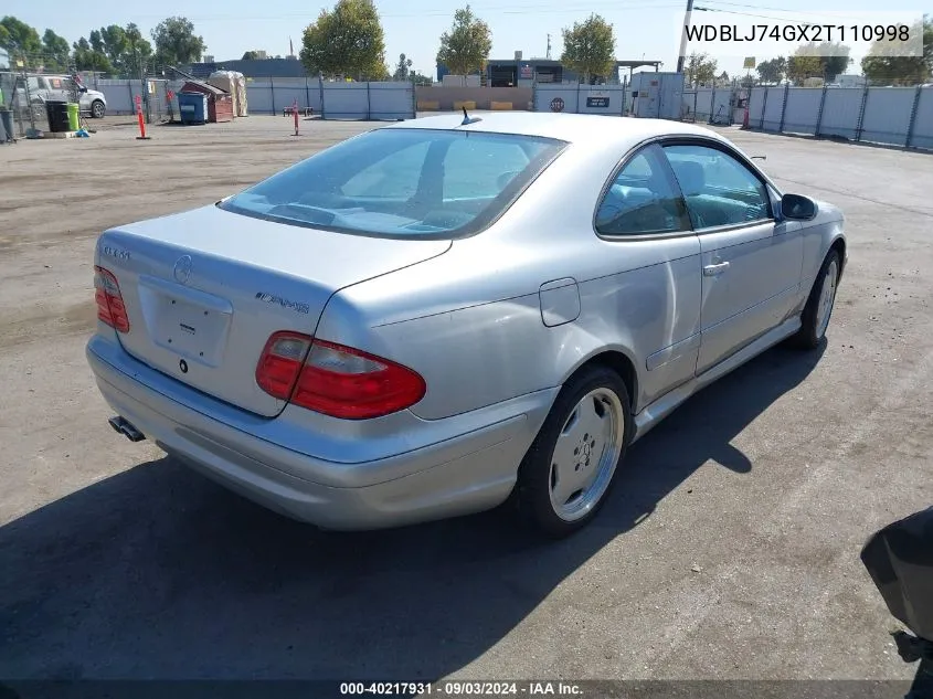 2002 Mercedes-Benz Clk-Class Amg VIN: WDBLJ74GX2T110998 Lot: 40217931