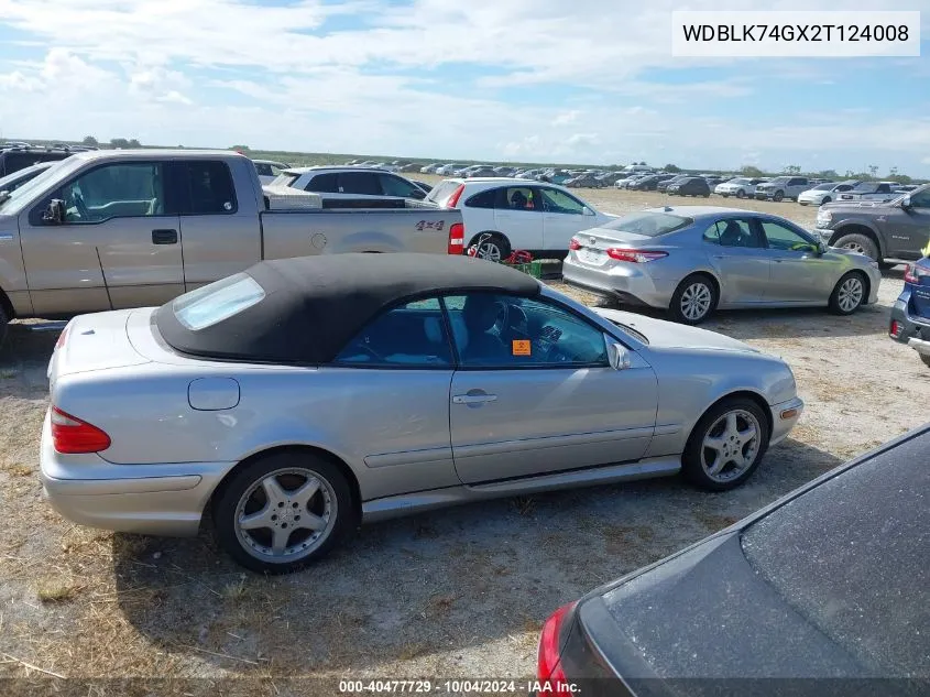 2002 Mercedes-Benz Clk 55 Amg VIN: WDBLK74GX2T124008 Lot: 40477729