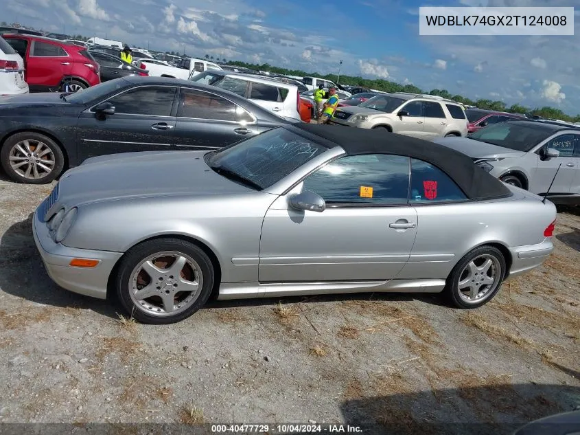 2002 Mercedes-Benz Clk 55 Amg VIN: WDBLK74GX2T124008 Lot: 40477729