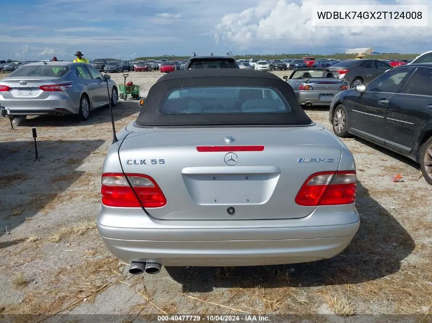 2002 Mercedes-Benz Clk 55 Amg VIN: WDBLK74GX2T124008 Lot: 40477729