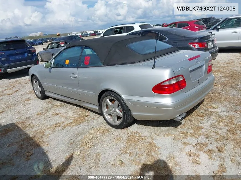 2002 Mercedes-Benz Clk 55 Amg VIN: WDBLK74GX2T124008 Lot: 40477729