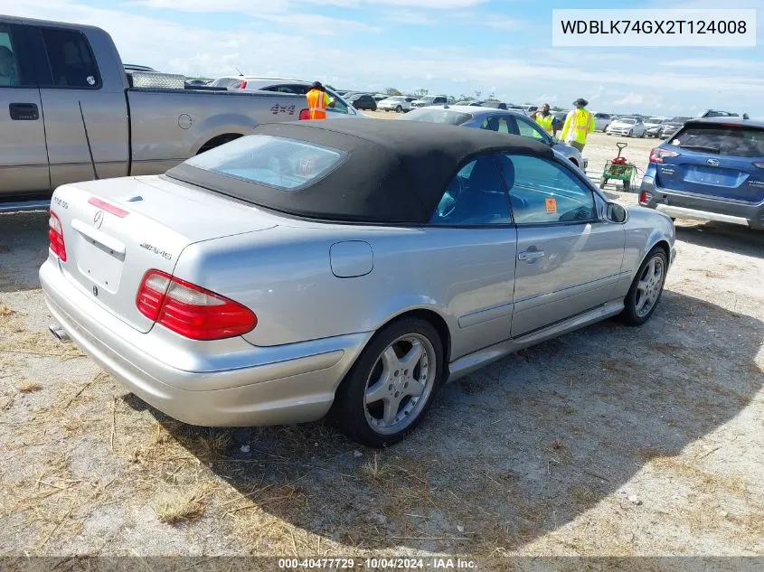 2002 Mercedes-Benz Clk 55 Amg VIN: WDBLK74GX2T124008 Lot: 40477729