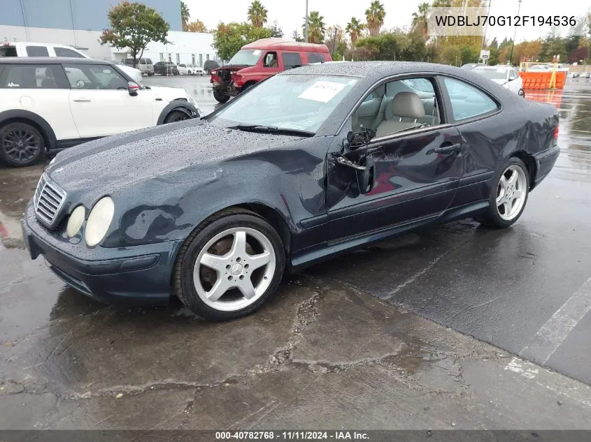 2002 Mercedes-Benz Clk 430 430 VIN: WDBLJ70G12F194536 Lot: 40782768