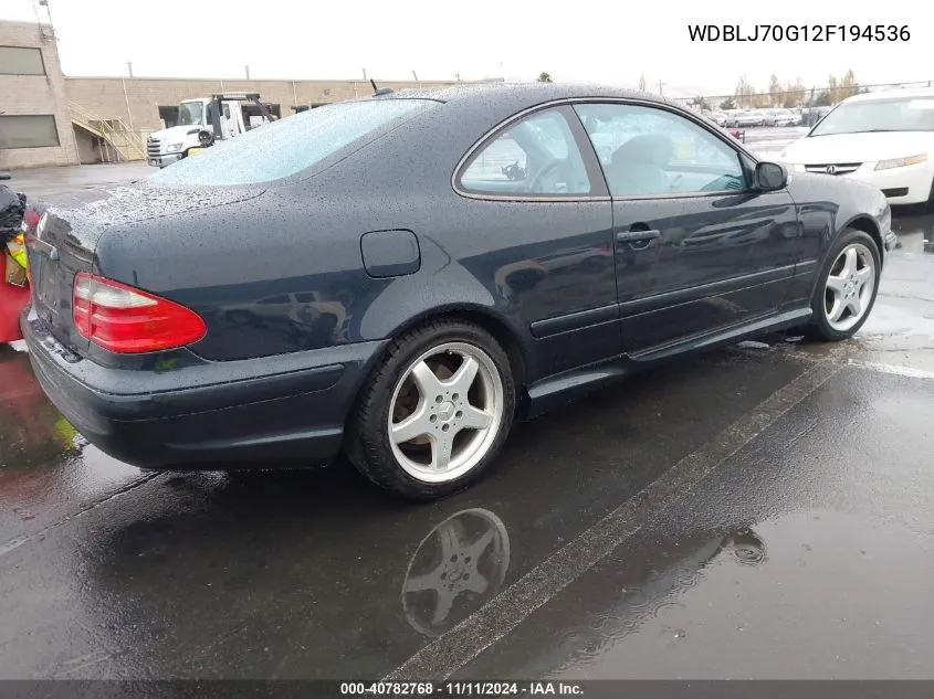 2002 Mercedes-Benz Clk 430 430 VIN: WDBLJ70G12F194536 Lot: 40782768