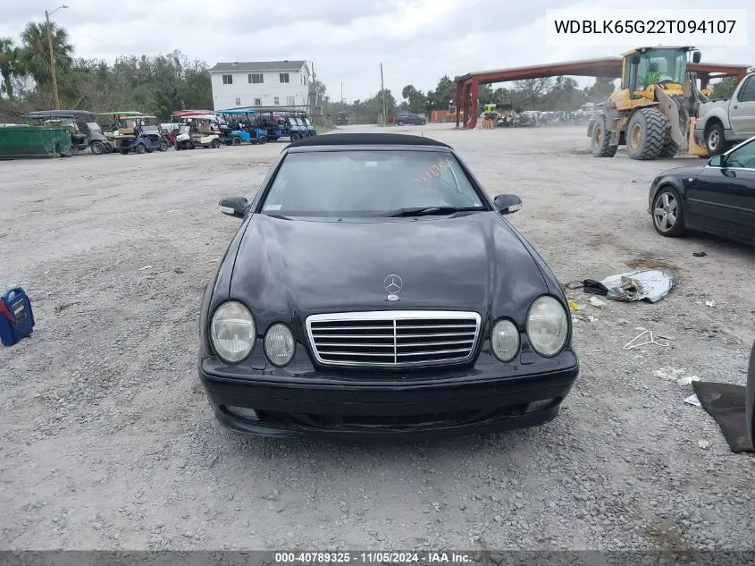 2002 Mercedes-Benz Clk 320 VIN: WDBLK65G22T094107 Lot: 40789325