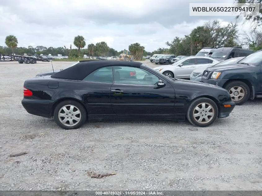 2002 Mercedes-Benz Clk 320 VIN: WDBLK65G22T094107 Lot: 40789325