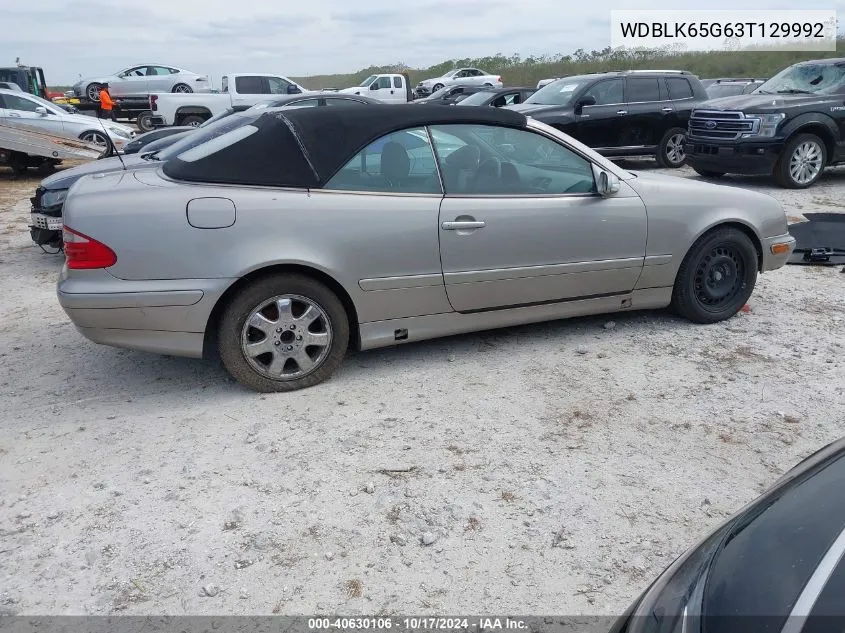 2003 Mercedes-Benz Clk 320 VIN: WDBLK65G63T129992 Lot: 40630106