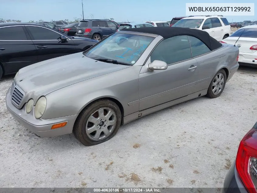 2003 Mercedes-Benz Clk 320 VIN: WDBLK65G63T129992 Lot: 40630106