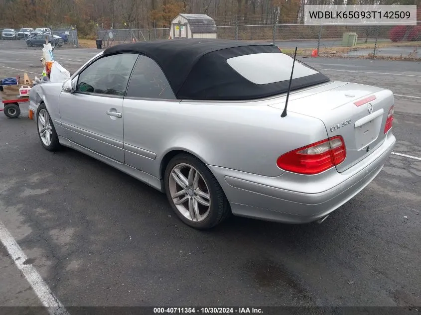 2003 Mercedes-Benz Clk 320 VIN: WDBLK65G93T142509 Lot: 40711354