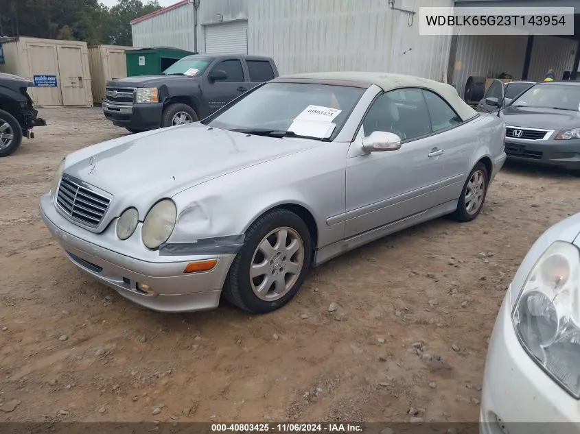 2003 Mercedes-Benz Clk 320 VIN: WDBLK65G23T143954 Lot: 40803425