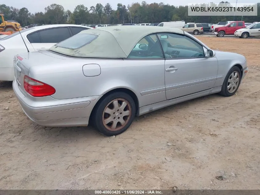 2003 Mercedes-Benz Clk 320 VIN: WDBLK65G23T143954 Lot: 40803425