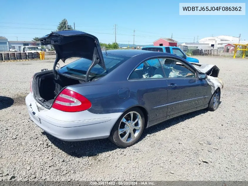 2004 Mercedes-Benz Clk 320 VIN: WDBTJ65J04F086362 Lot: 39511482