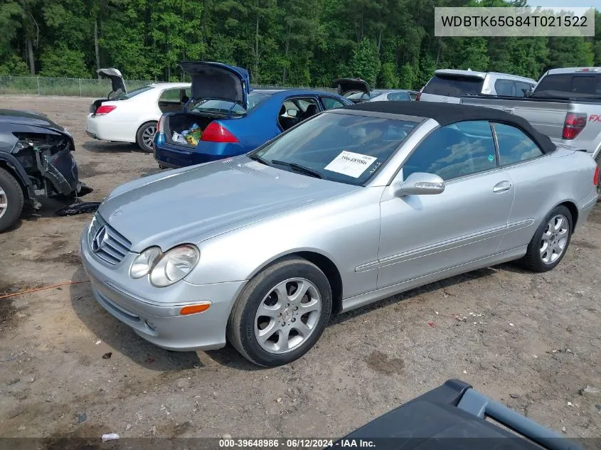 2004 Mercedes-Benz Clk 320 VIN: WDBTK65G84T021522 Lot: 39648986