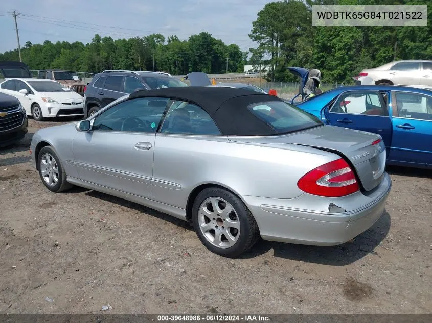 2004 Mercedes-Benz Clk 320 VIN: WDBTK65G84T021522 Lot: 39648986