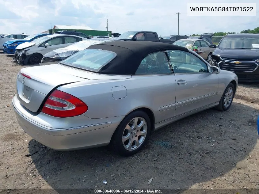 2004 Mercedes-Benz Clk 320 VIN: WDBTK65G84T021522 Lot: 39648986