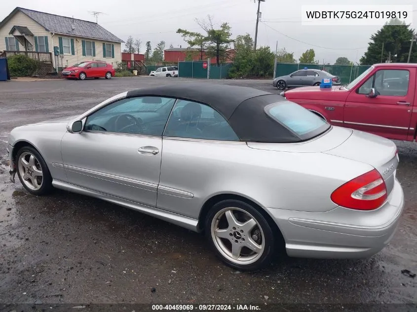 2004 Mercedes-Benz Clk 500 VIN: WDBTK75G24T019819 Lot: 40459069